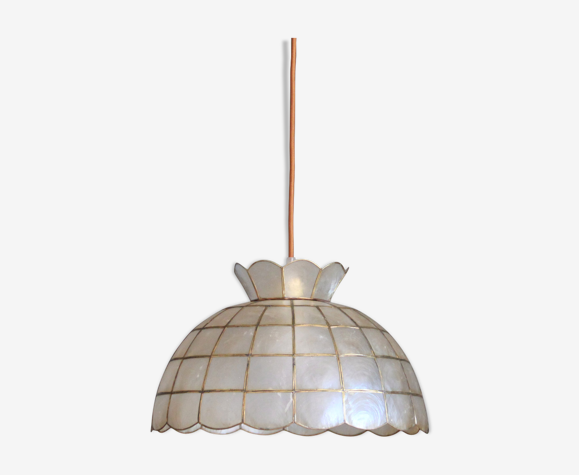 Suspension en nacre et laiton 1950 vintage décoration, loft, lustre, abat jour, luminaire