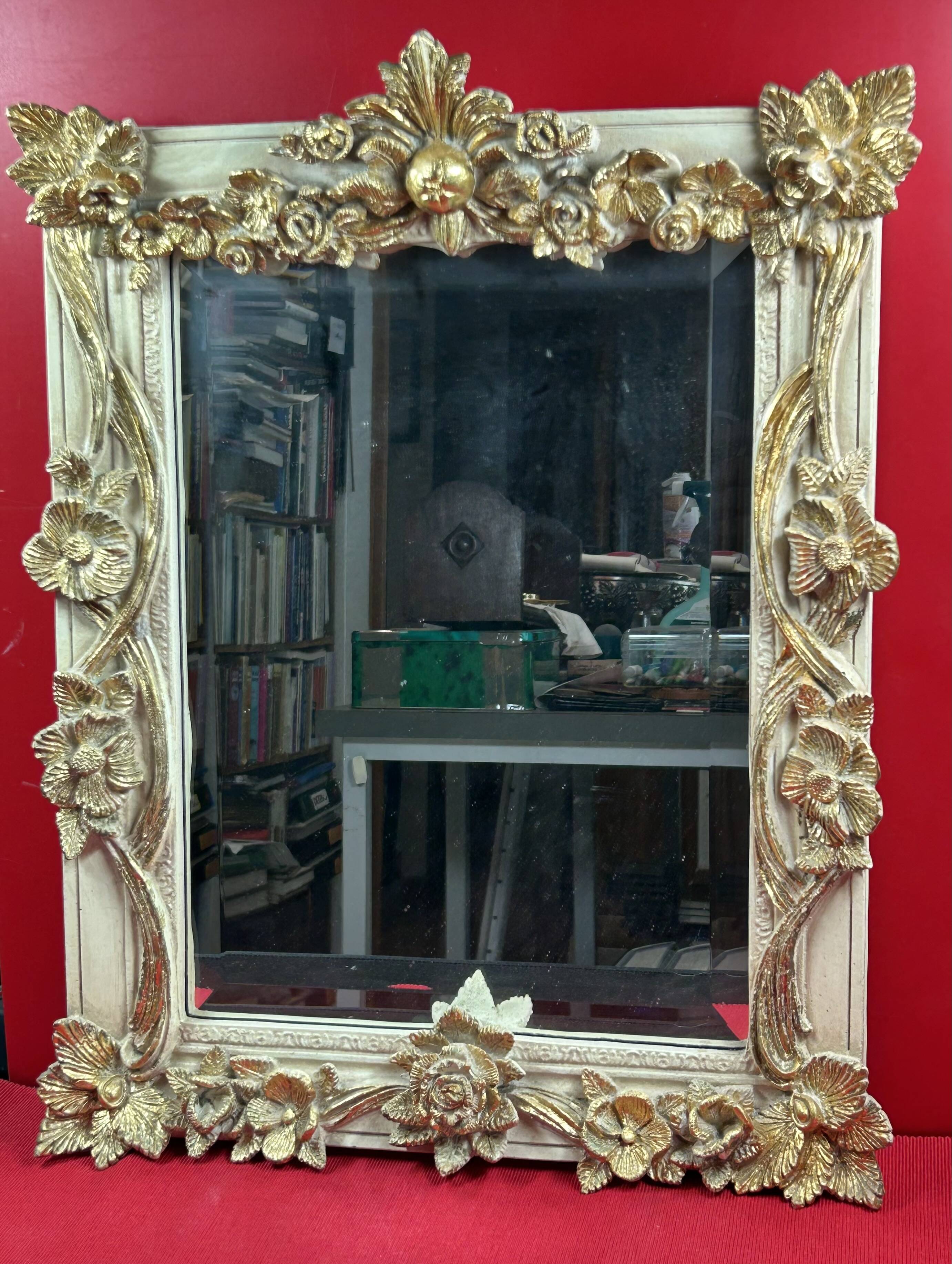 19th century style beveled mirror with garlands of flowers and leaves