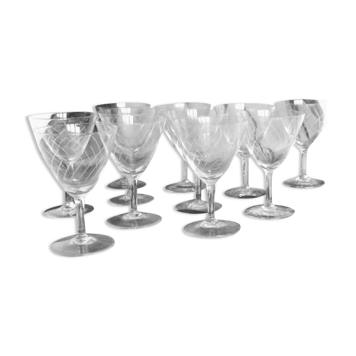 Set of 11 crystal walking glasses, 1940