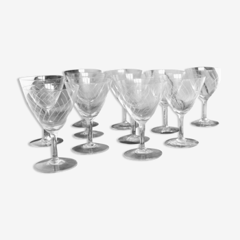 Set of 11 crystal walking glasses, 1940