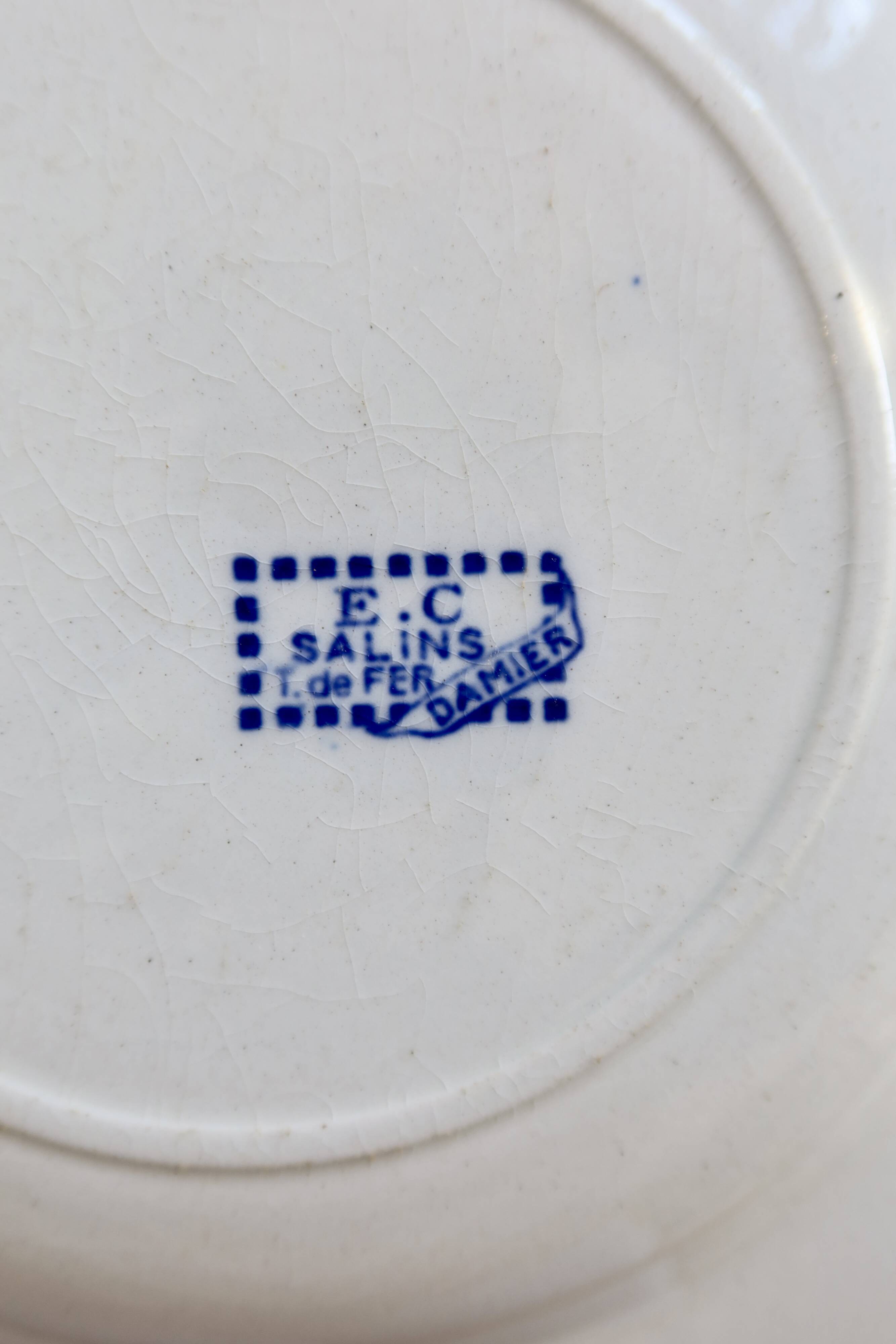 6 antique deep plates, ironstone Salins - Checkerboard model