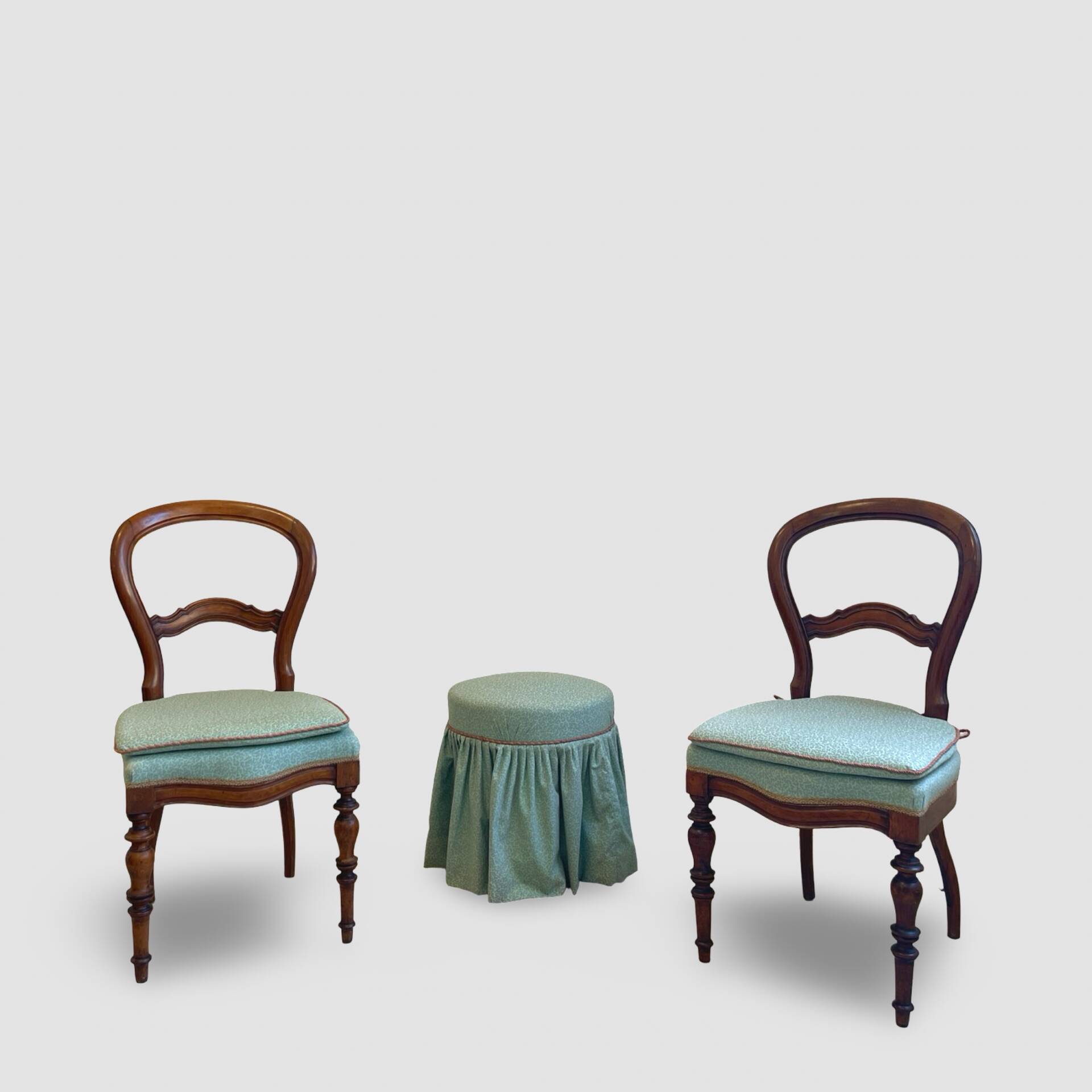 Antique Victorian era ballon back chairs and stool