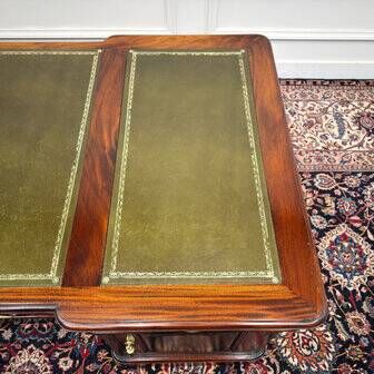 Classic English partner desk green leather