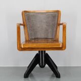 1930s Restored Art Deco Wooden Swivel Office Armchair