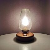 Vintage wooden table lamp with glass lampshade, 80s