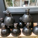 Industrial vintage factory pendant lamp, enamelled metal, 60s