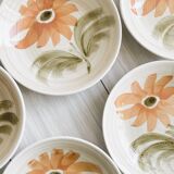 6 soup plates with floral decoration, Sarreguemines earthenware, hand painted.
