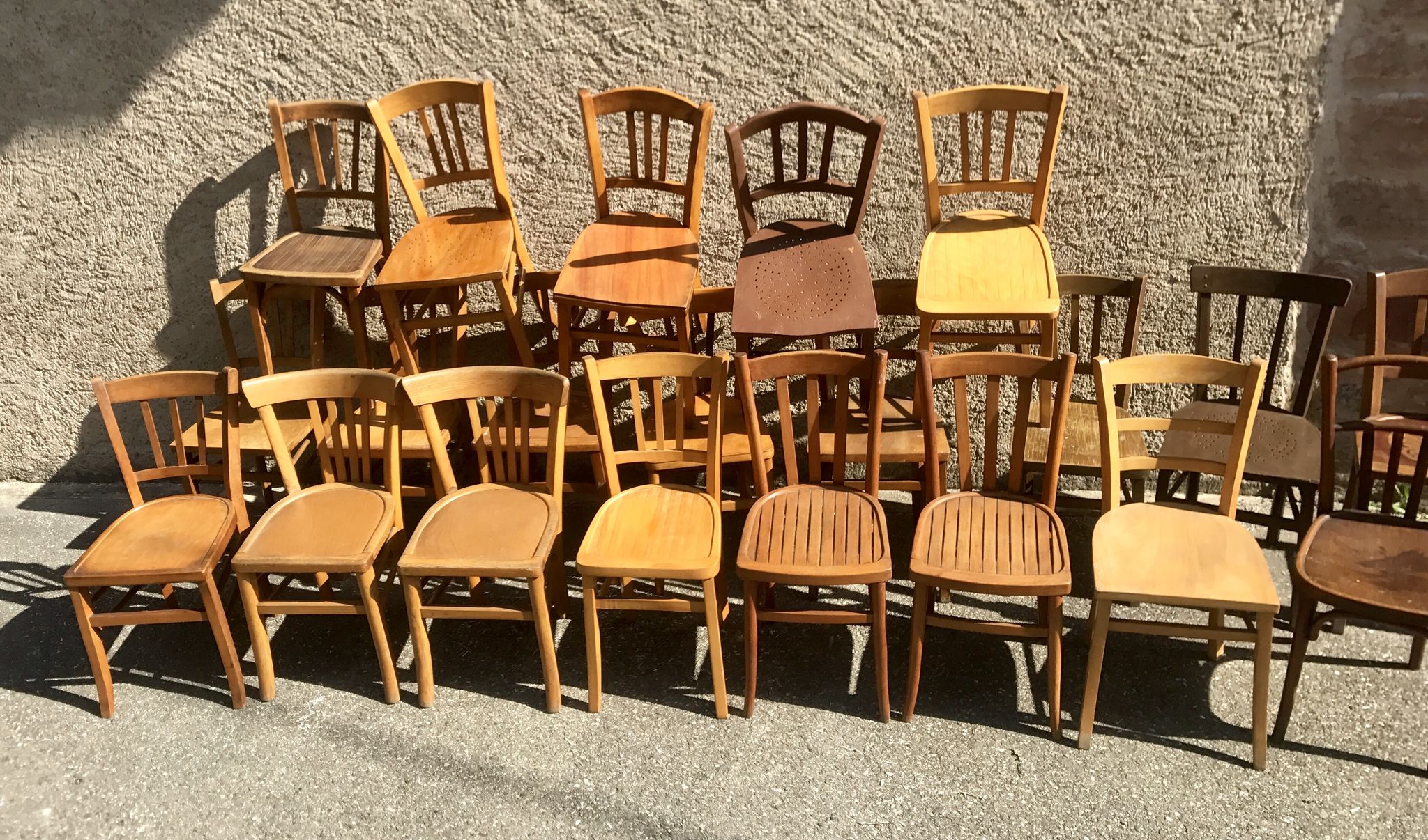 Set of 20 curved wooden bistro chairs