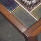 Pair of rosewood lamp tables, inlaid with coloured tiles