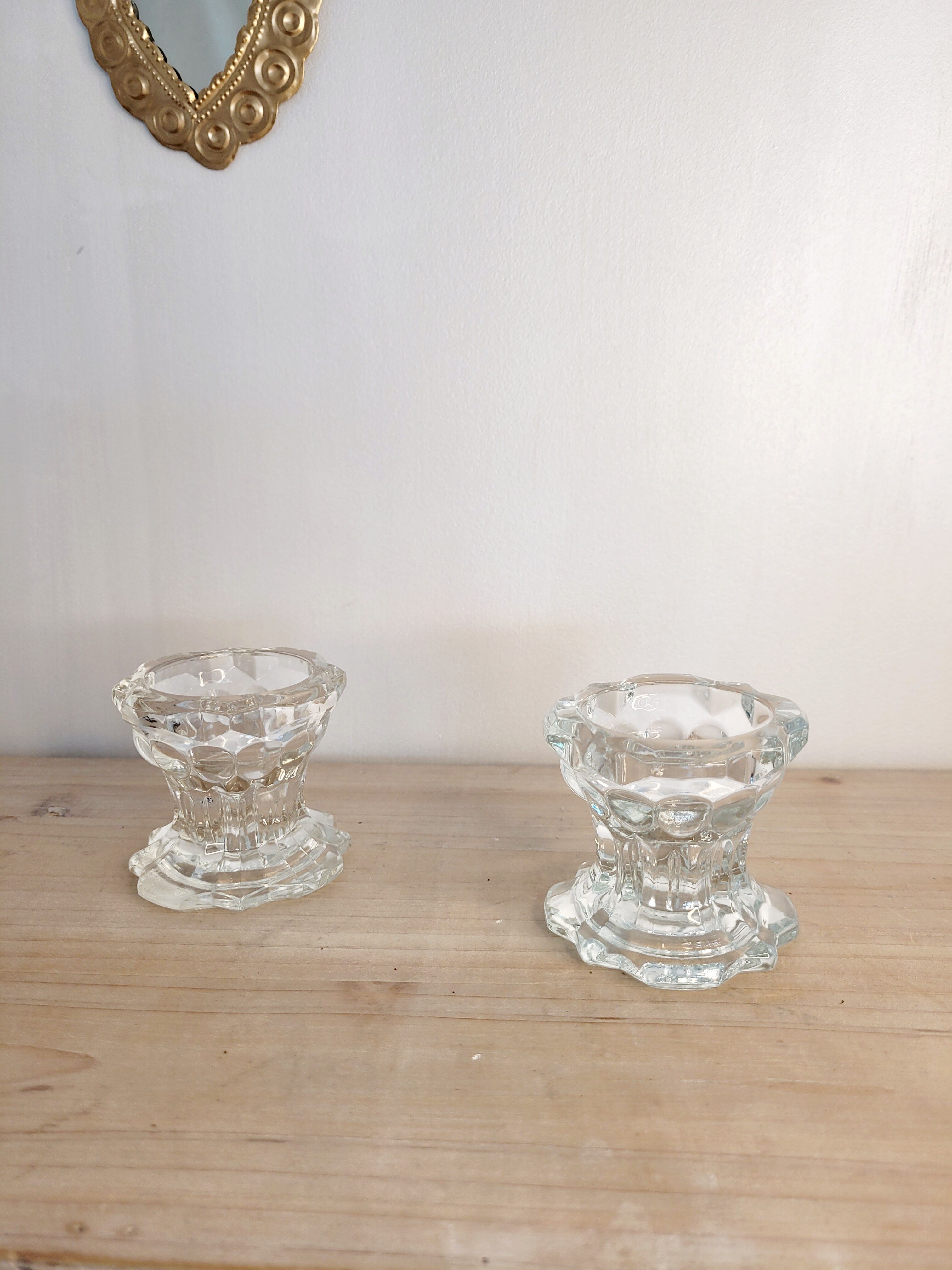 Pair of glass candle holders