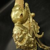 Pair of Empire style mascaron wall lights from early 1900s - gilded bronze