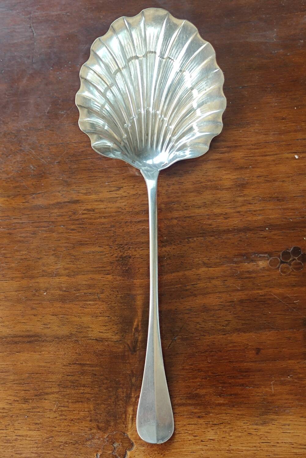 Old silver metal strawberry serving shovel spoon Ercuis goldsmith lily of the valley model
