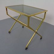 French brass and glass cart with magazine rack, 1960s