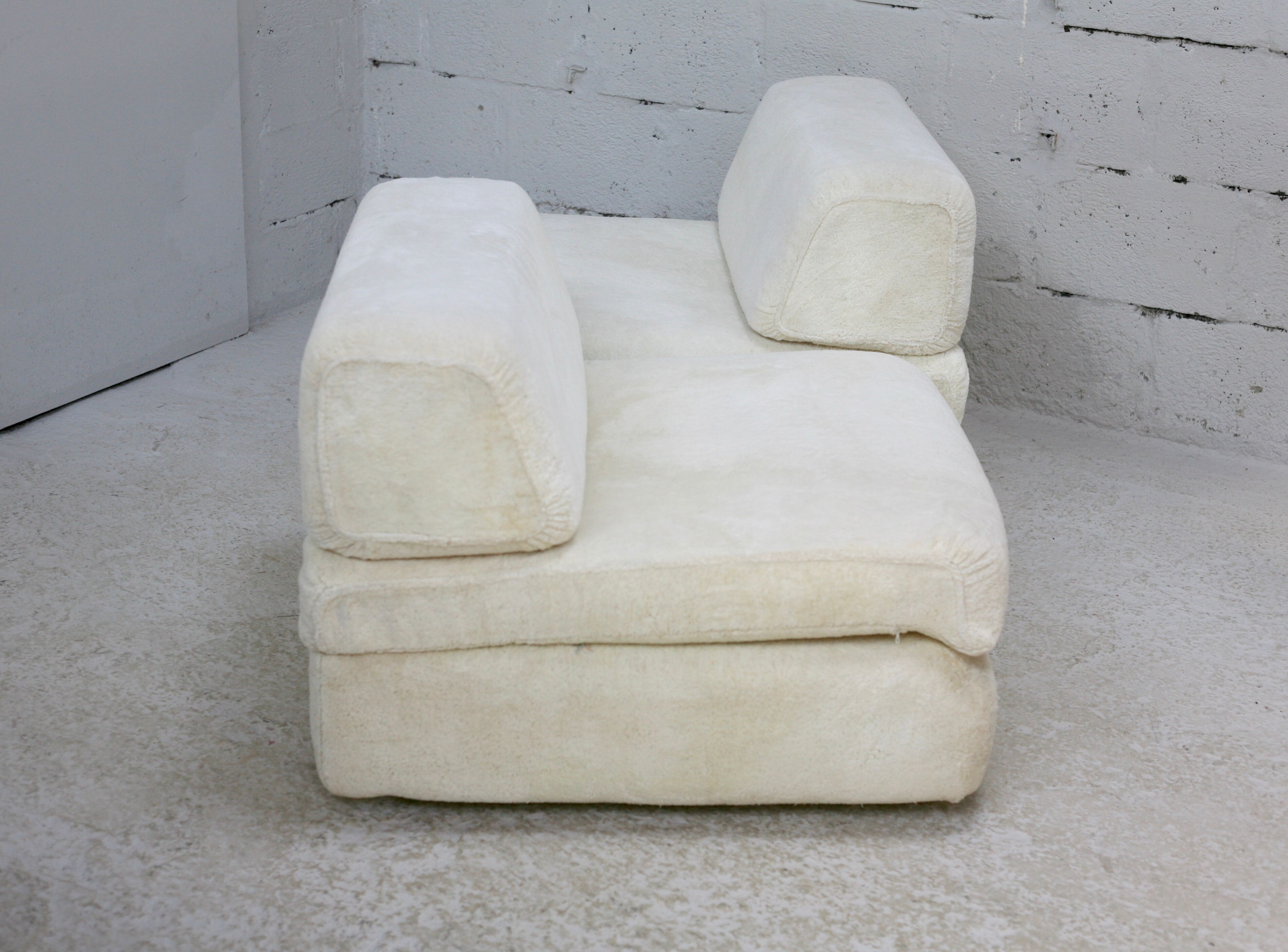 Sofa formed by 2 heaters. Foam, velvet "cream". Steiner. France, Circa 1970
