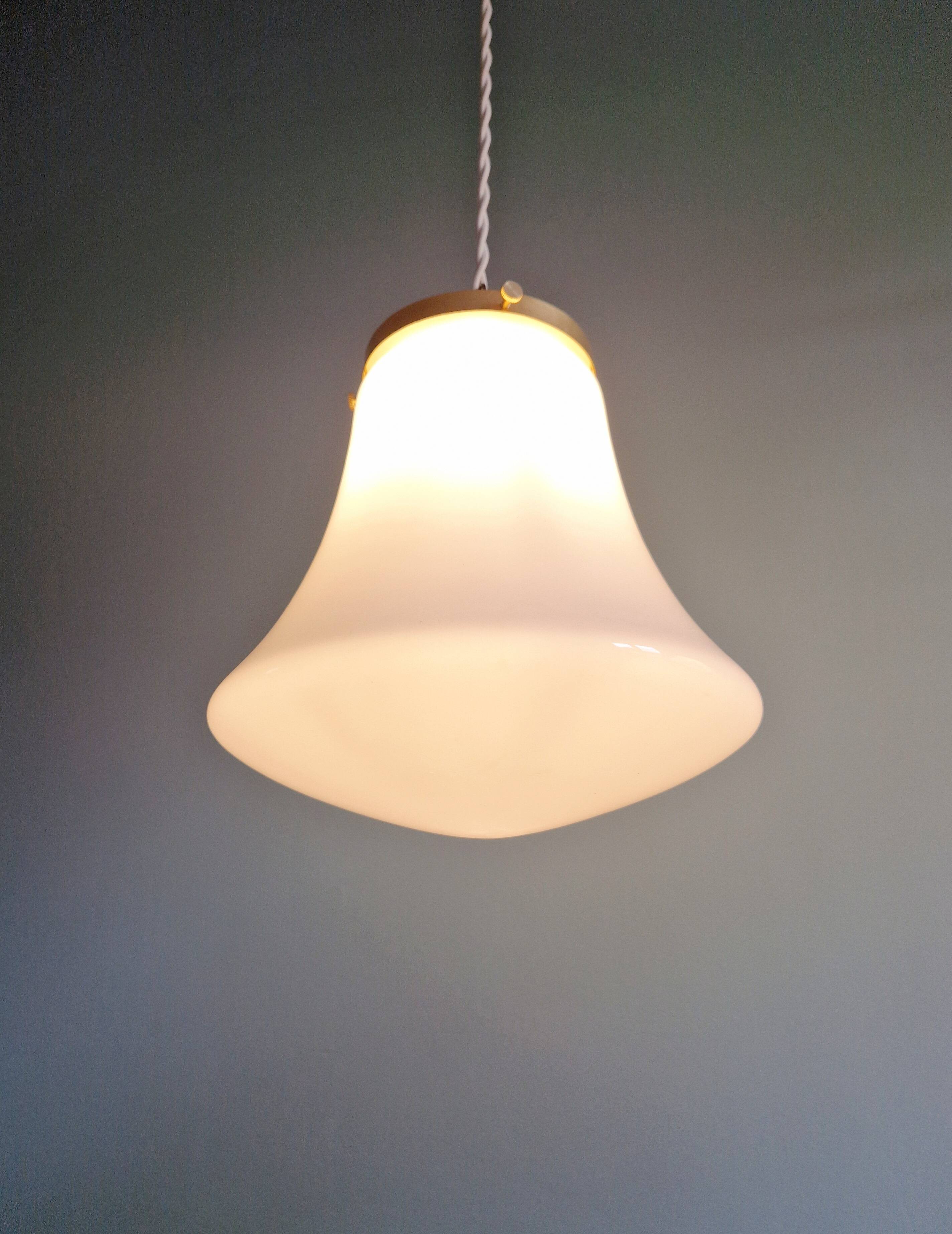 Vintage bell-shaped white opaline pendant light