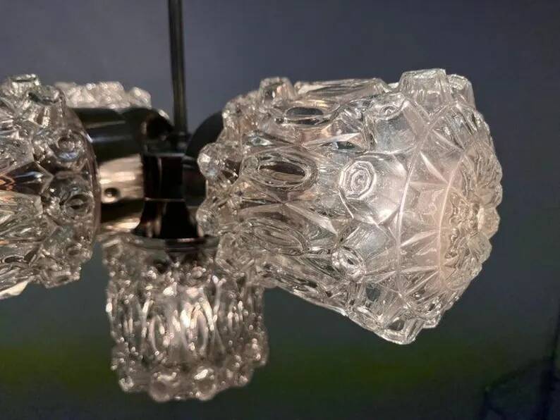 Design Glass and Chrome Pendant by Kamenický Šenov, Czechoslovakia, 1970s