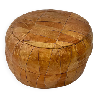 Vintage leather patchwork pouf, 1970