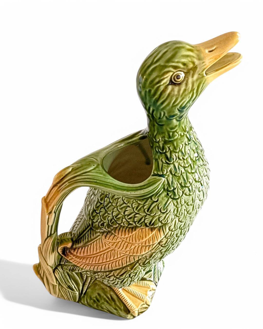 Majolica Duck Pitcher by Keller & Guérin, France, Art Nouveau, 1890