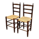 Pair of antique rush-seated chairs in solid wood – France, mid-20th century