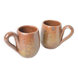 Pair of stoneware mugs – Vintage handmade ceramics – Speckled brown tones