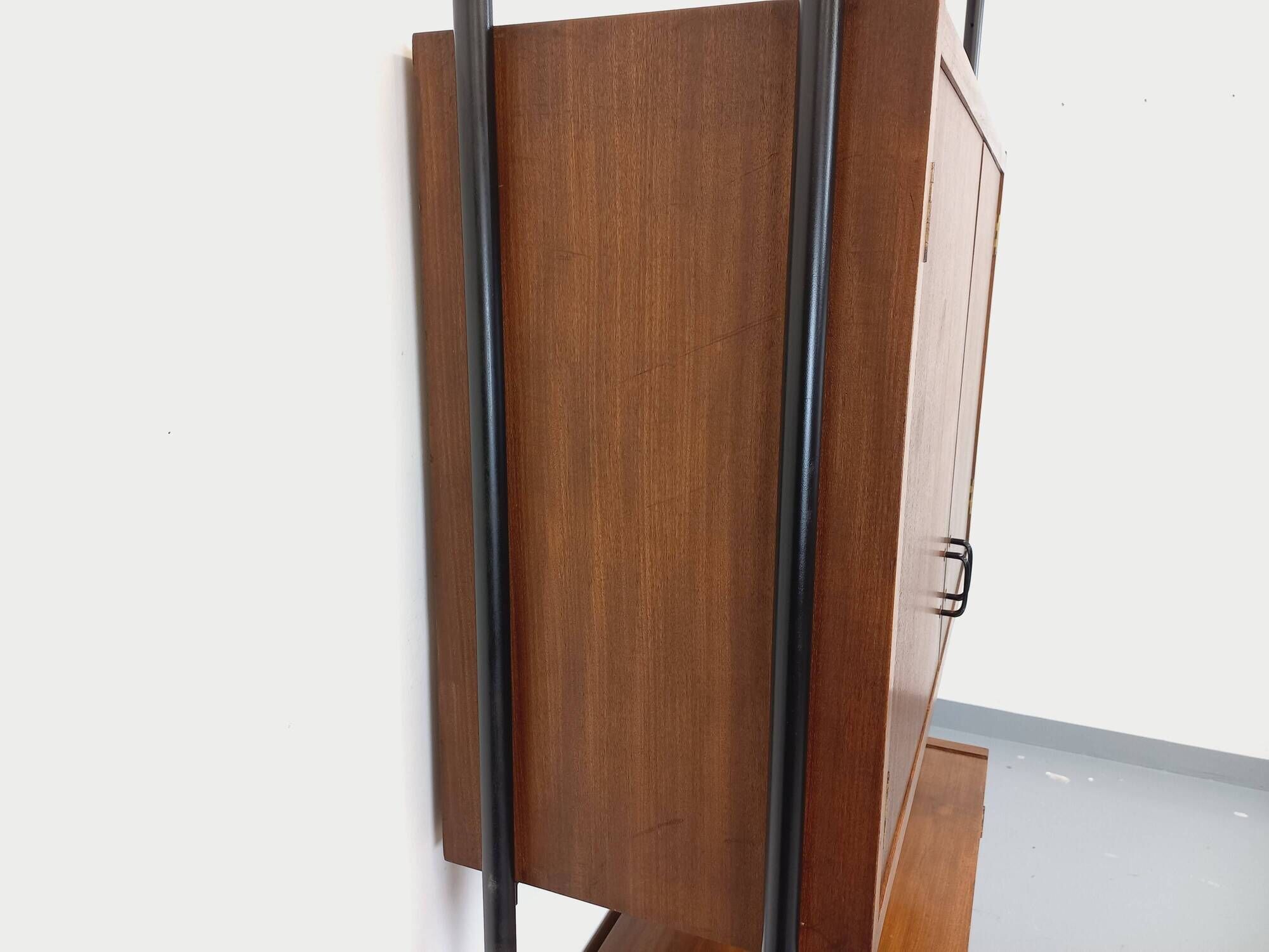 Vintage Italian modular bookcase in teak, metal and melamine