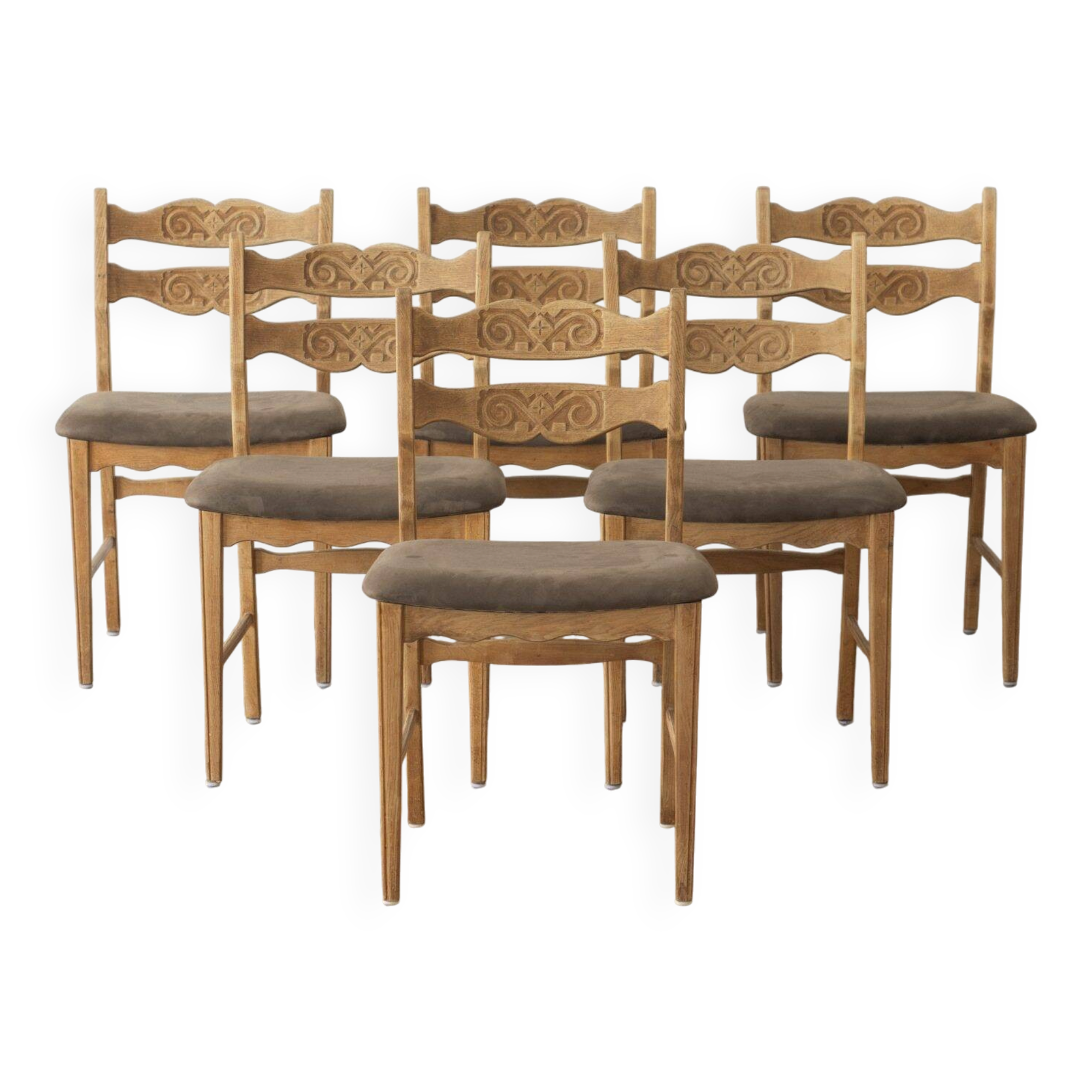Henning Kjærnulf, chaise de salle à manger en chêne massif (ensemble de six)
