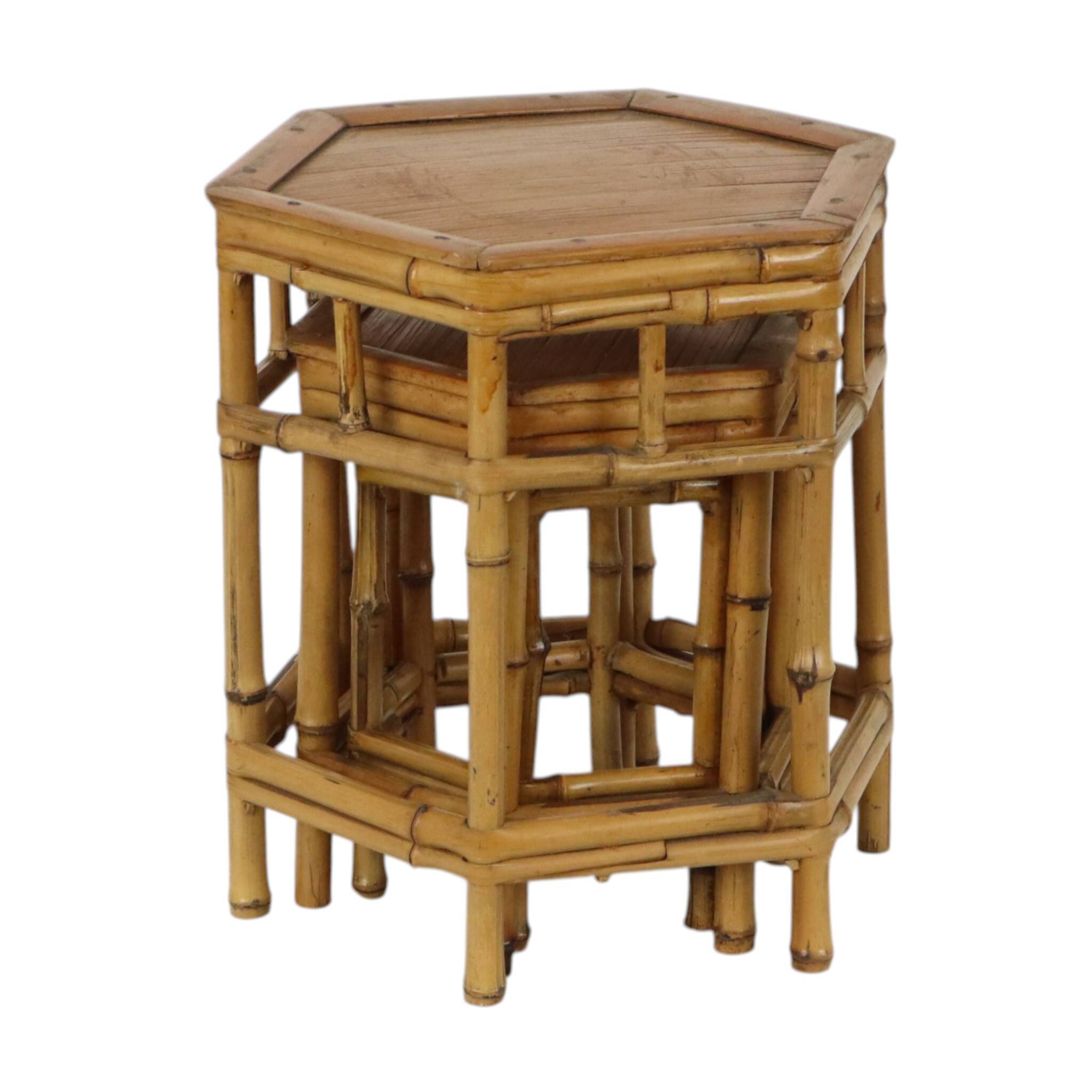 Vintage Set of 3 Bamboo and Rattan Side Tables / Nesting Tables – Boho Styl