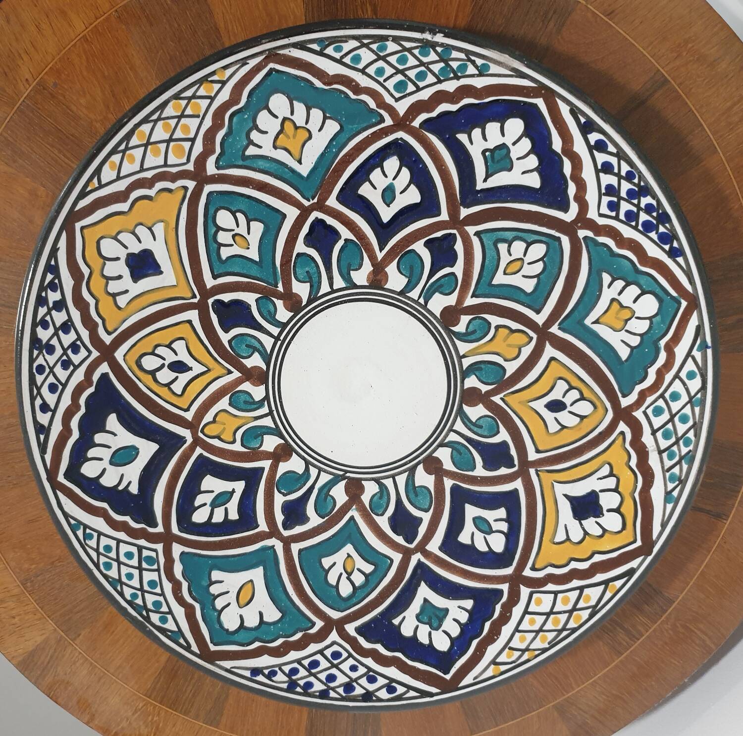 Large old couscous dish in ceramic stoneware and enamels