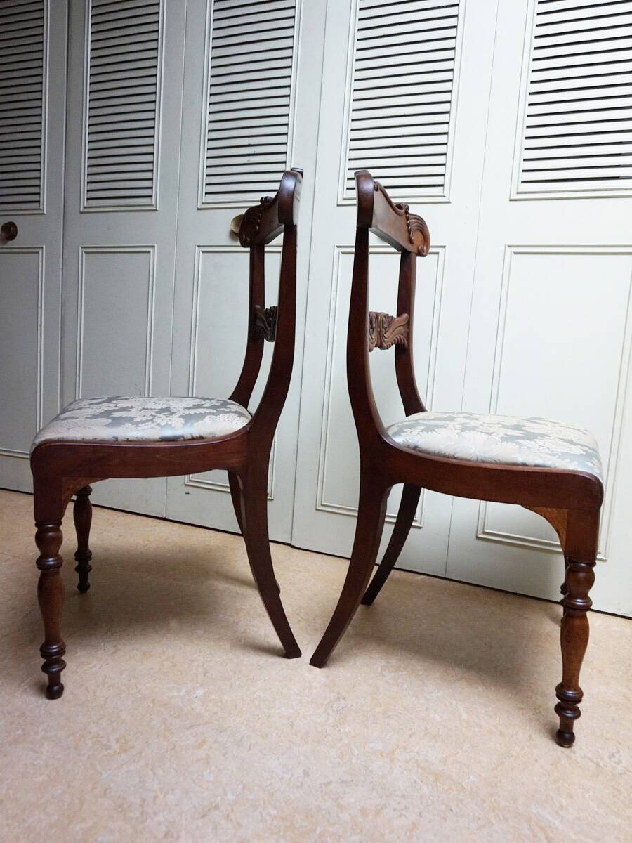 Pair of English Mahogany Sheraton Side Chairs, 1830s