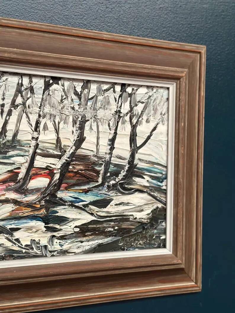 Oil on Swedish panel - "Forest in Winter" - Signed - Vintage and Framed