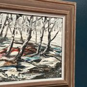 Oil on Swedish panel - "Forest in Winter" - Signed - Vintage and Framed