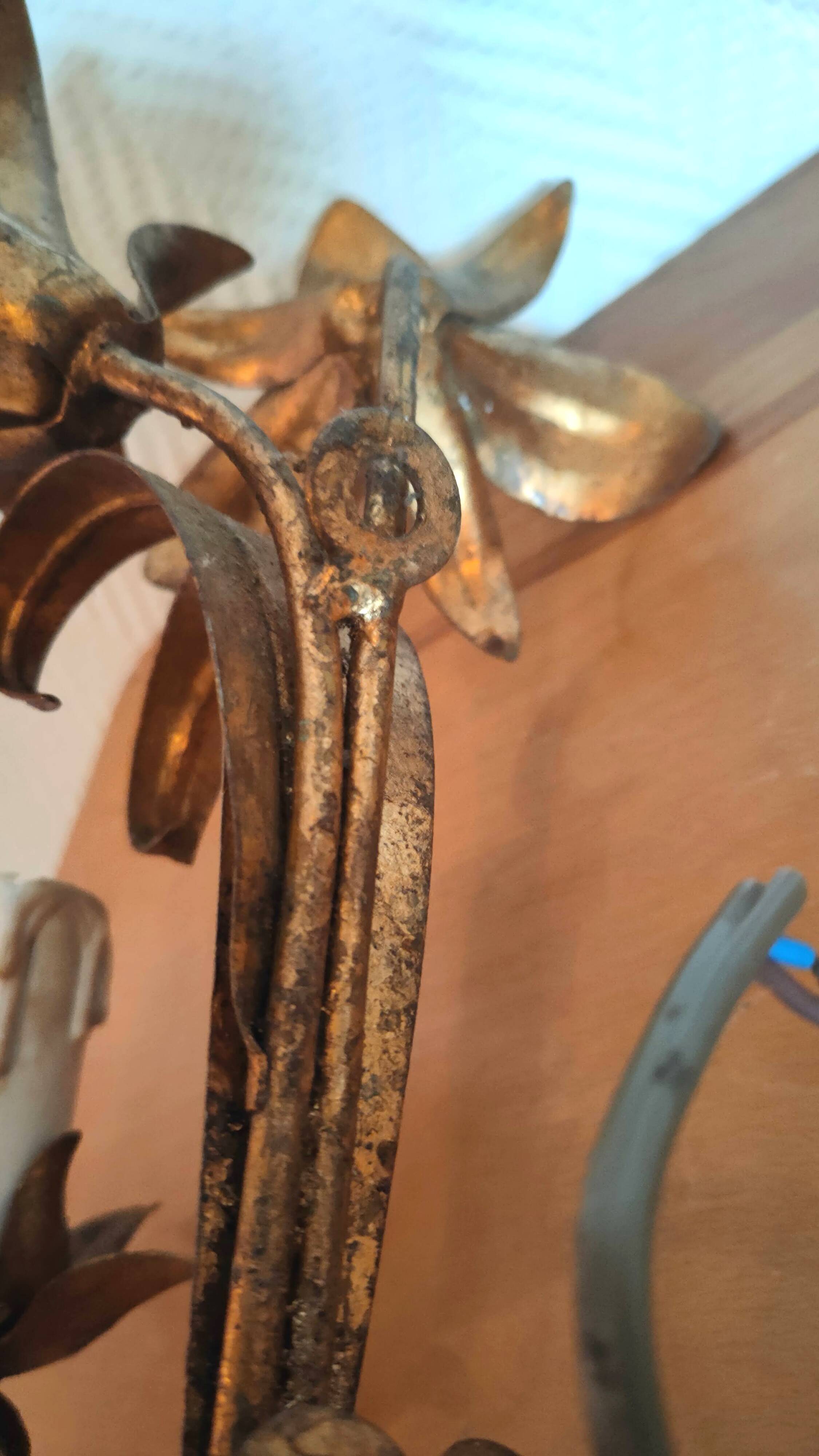 Pair of lily flower sconces in gilded metal design 60s