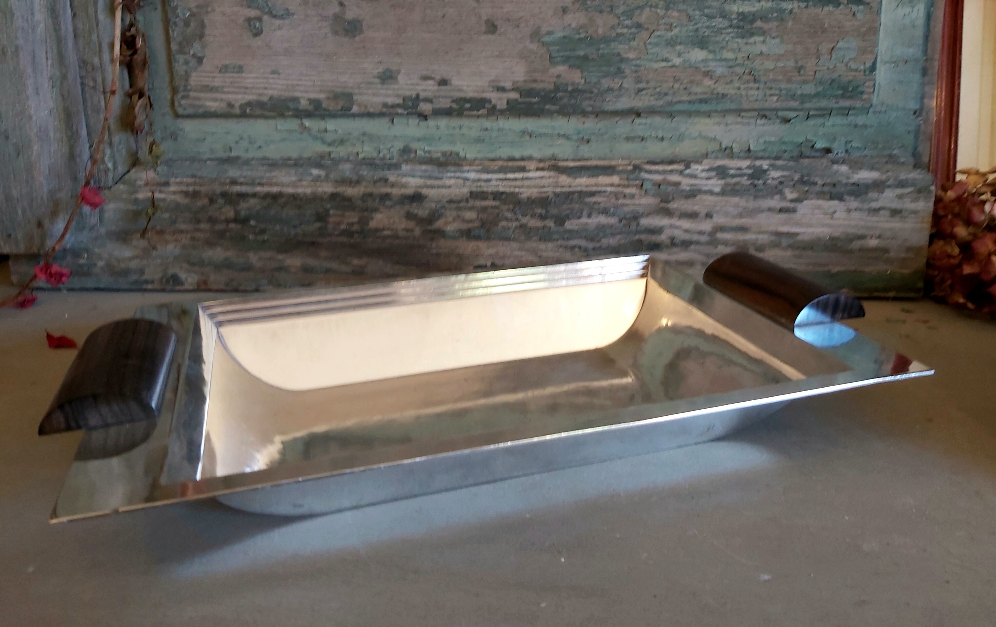 ARGIT French tray, Art Deco, silver plated and made of rosewood, from the 1930s