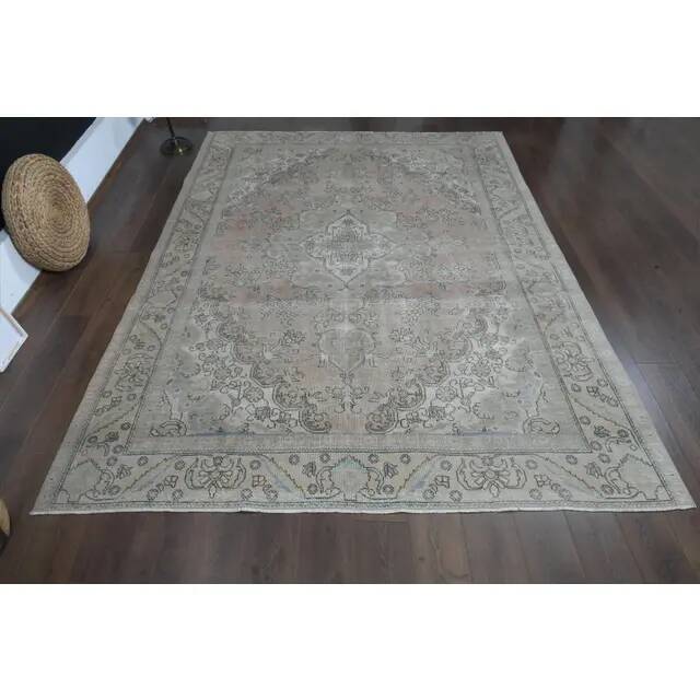1970s Vintage Persian Handmade Wool Cotton Orange Area Rug 243x314