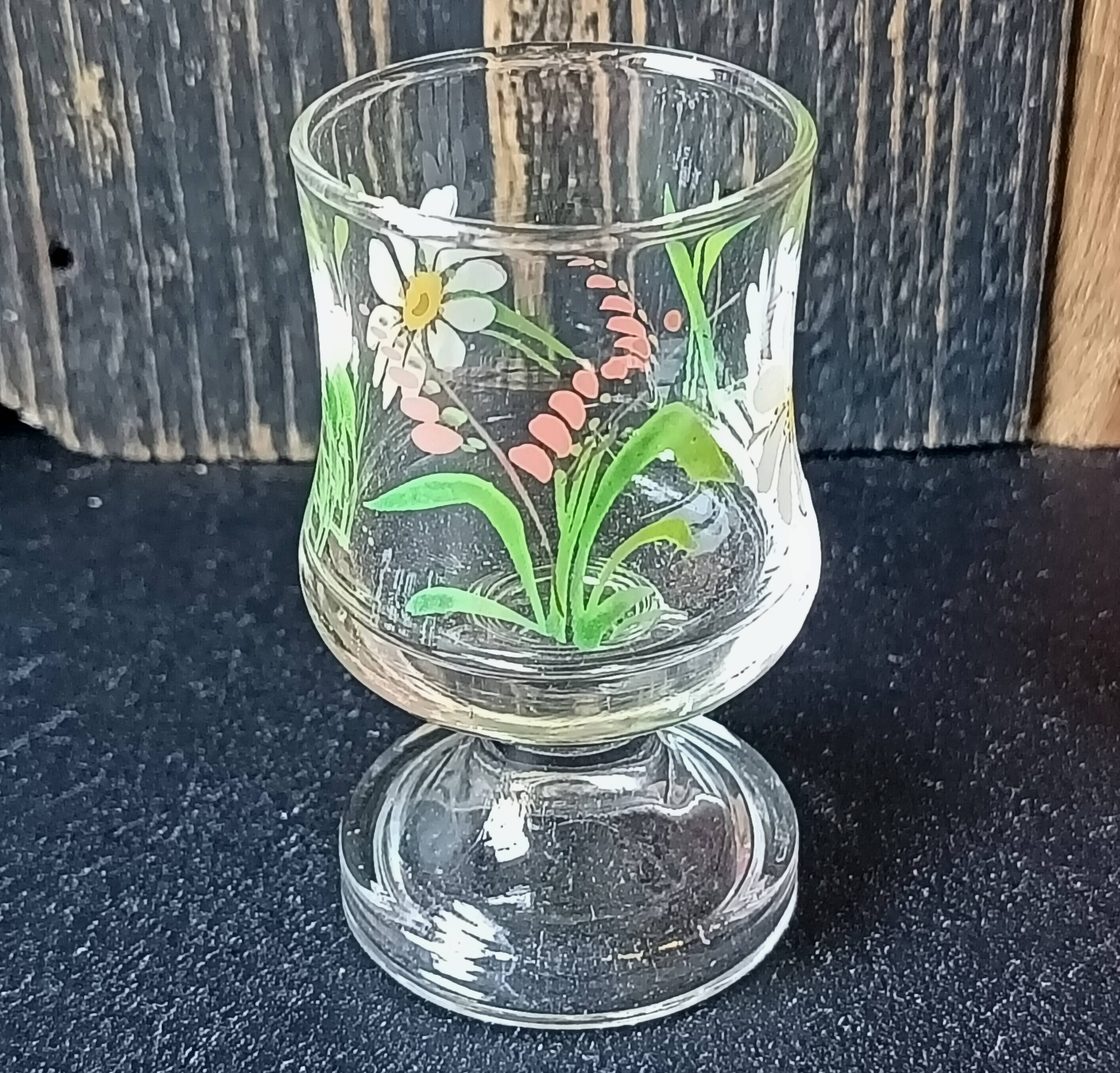 6 verres liqueur, décor fleurs vintage