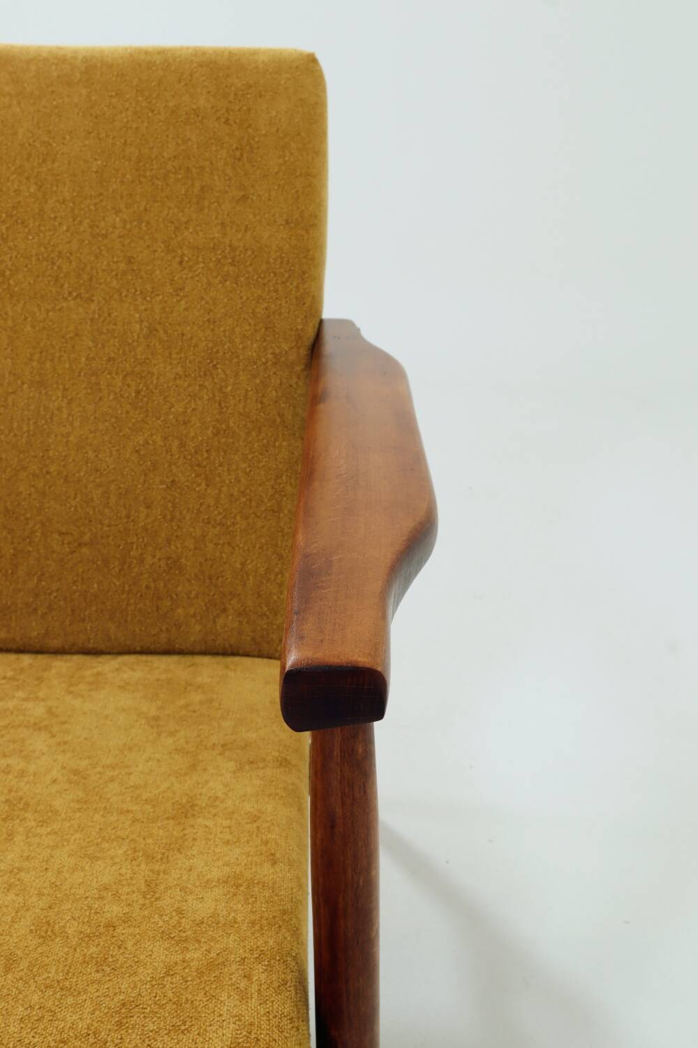 Vintage armchair model, golden yellow fabric, fully refurbished