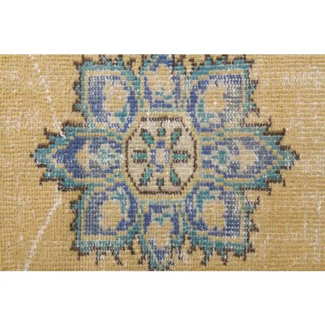 Vintage Turkish hand-knotted wool cotton yellow runner 78x340