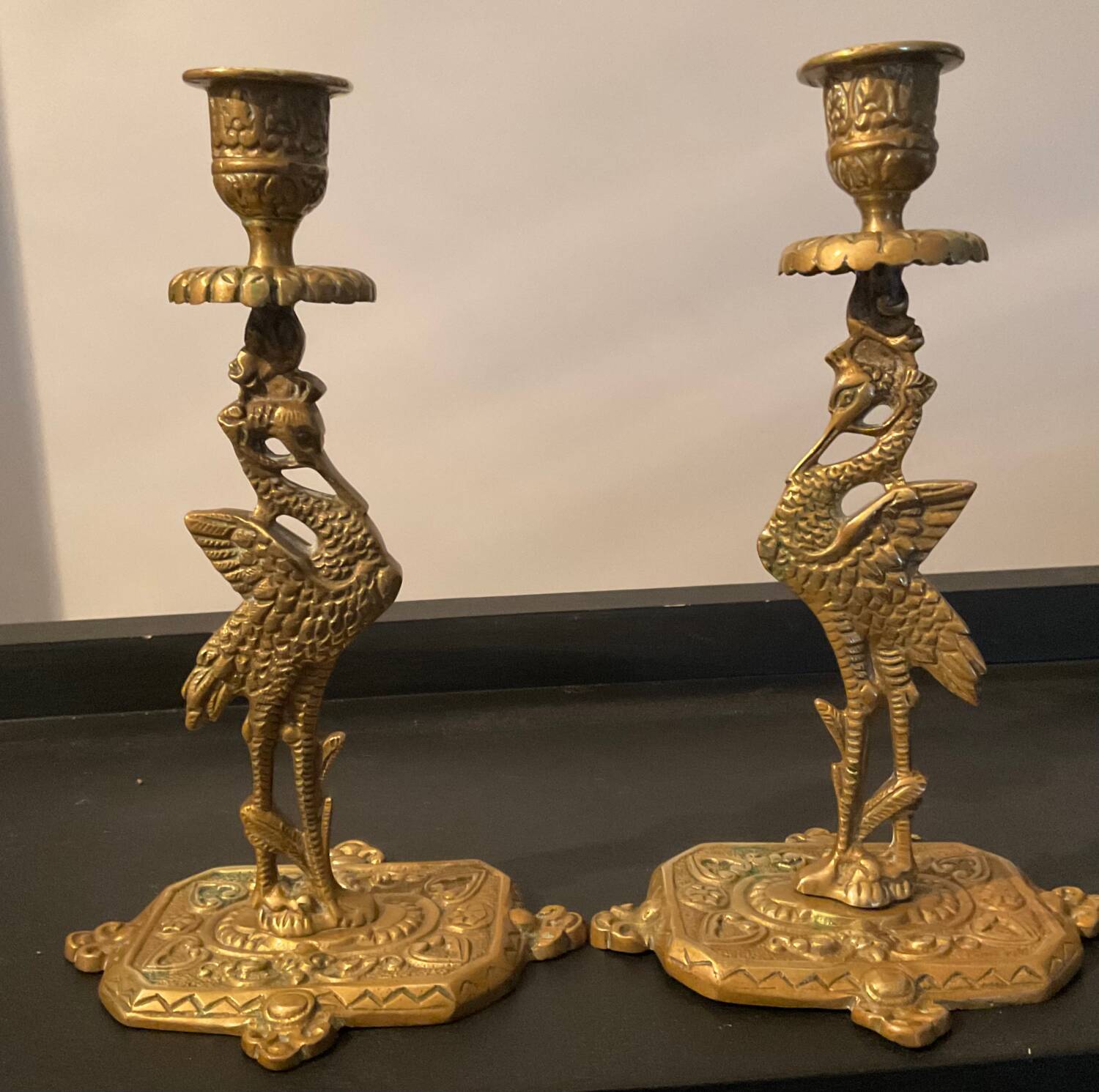 Pair of old bronze candlesticks