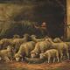 Huile sur toile Bergère et ses moutons