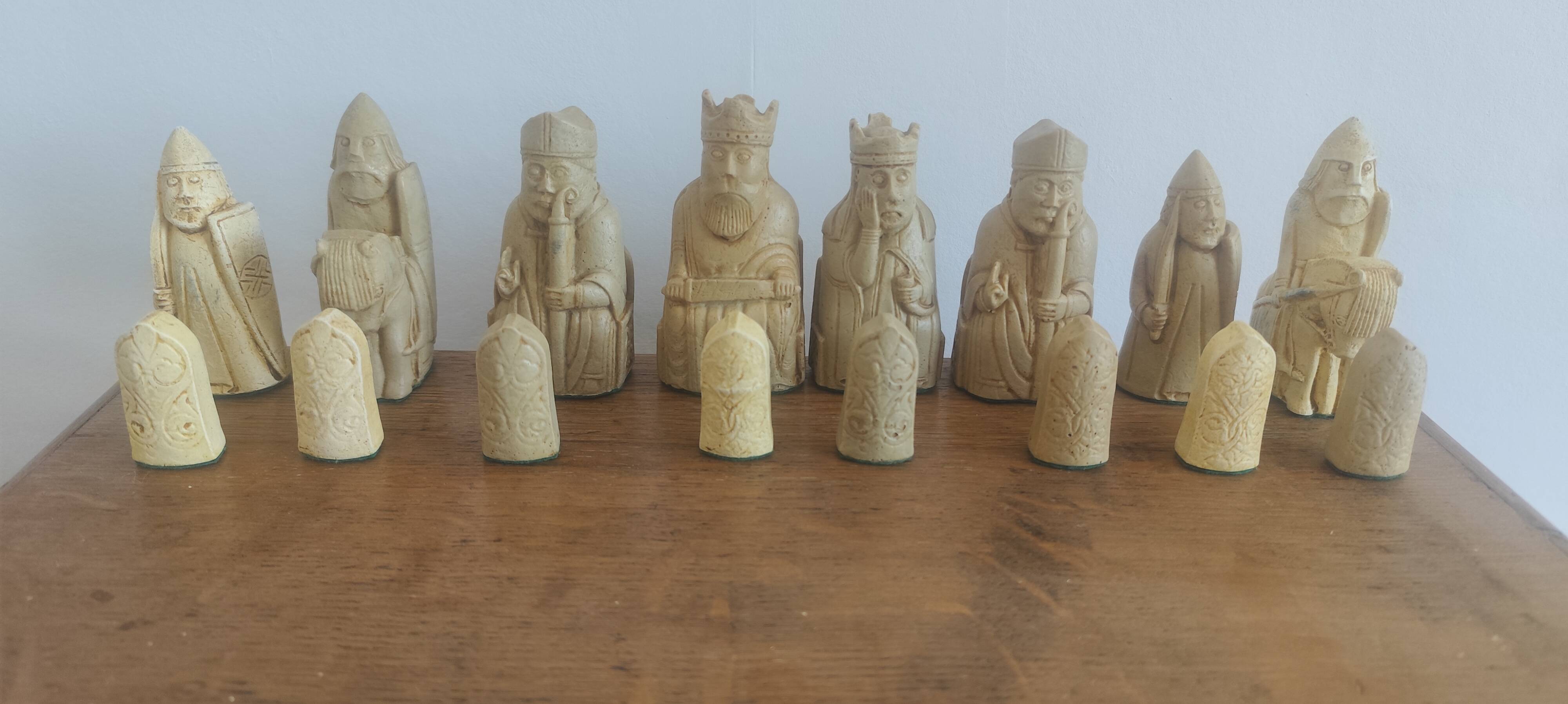 Museum Style Isle of Lewis Chessmen Replica Set with Handcrafted Wooden Box
