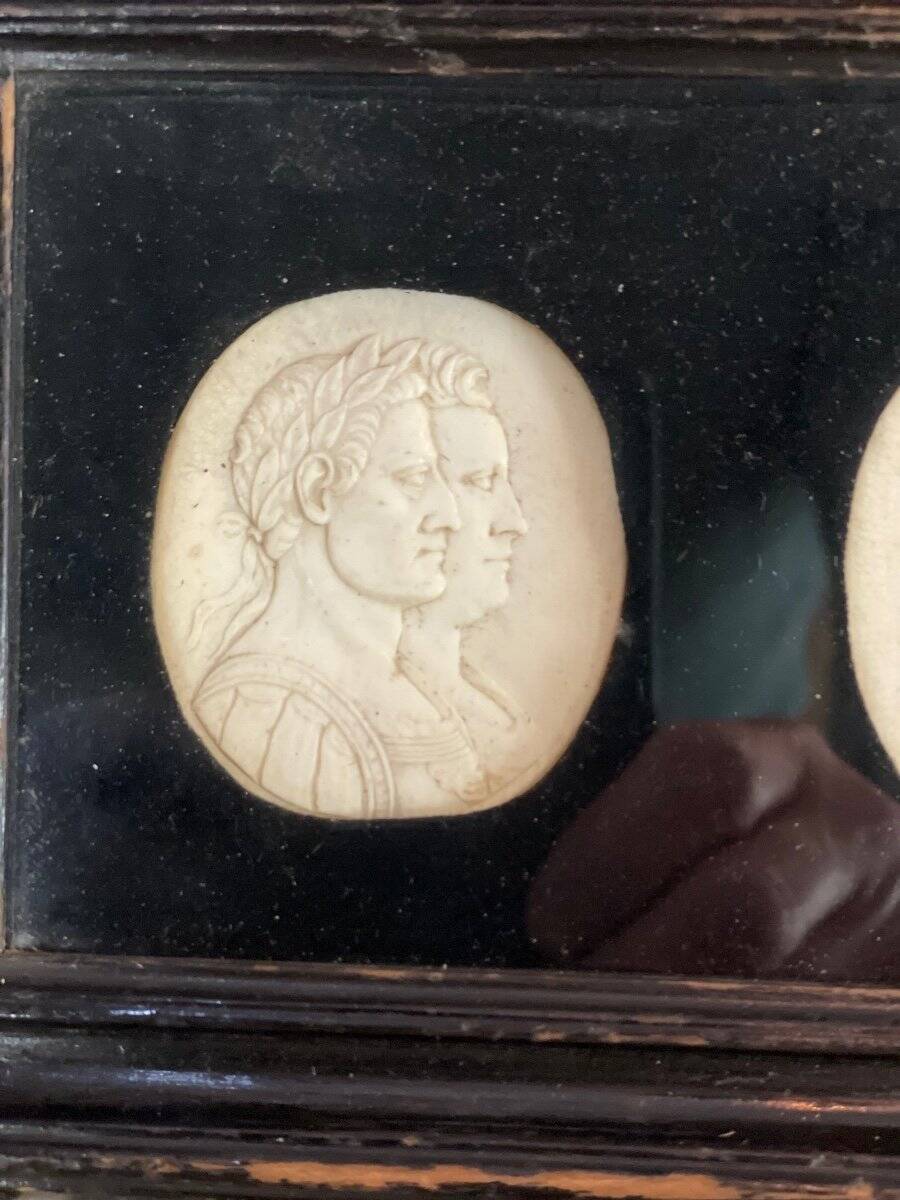Sculpted ivory portrait suite, England circa 1880, sold in accordance with CITES regulations.