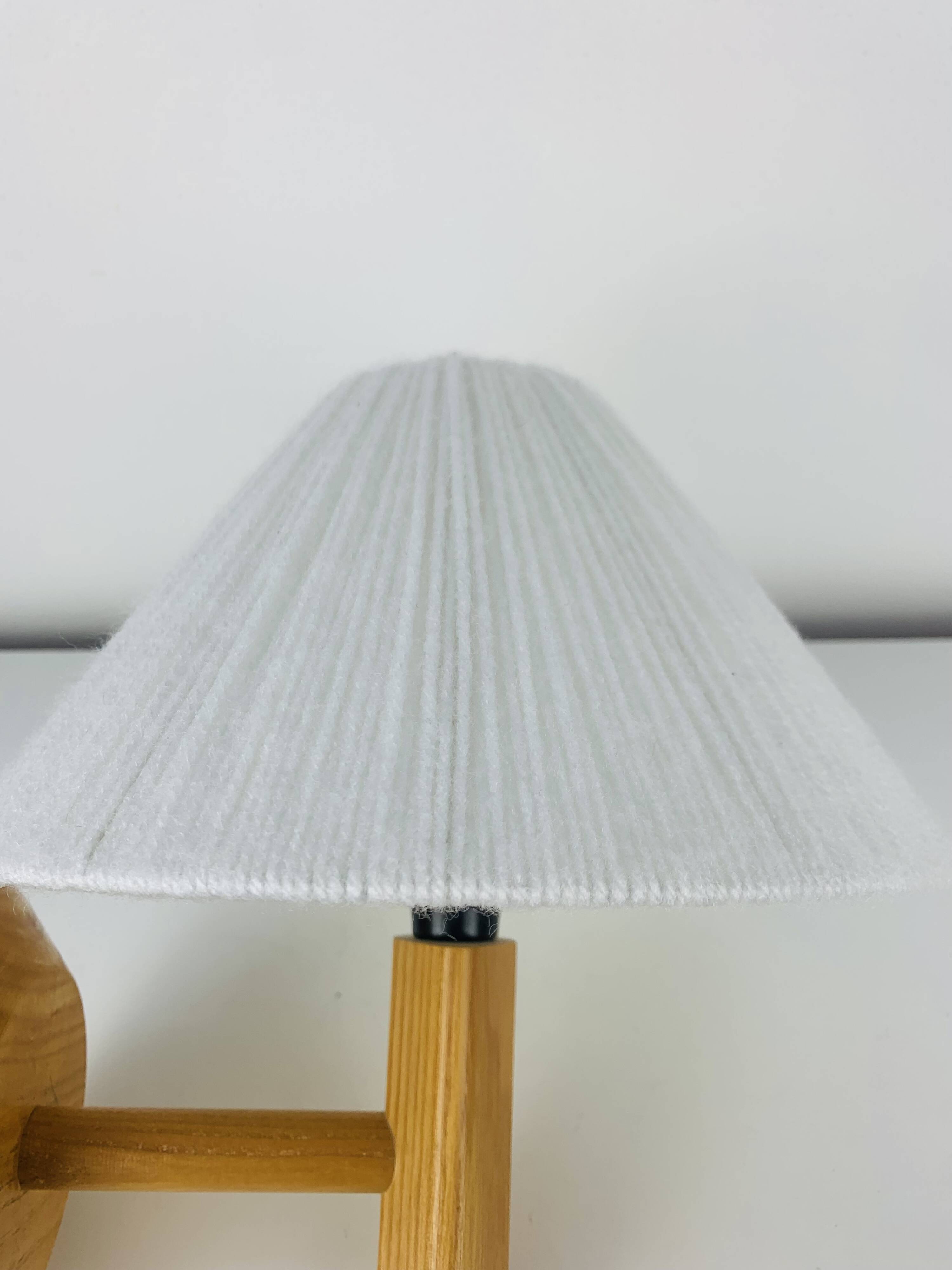 Vintage pine wall lamp and wool lampshade, 1960s