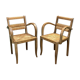 Pair of beech and straw armchairs