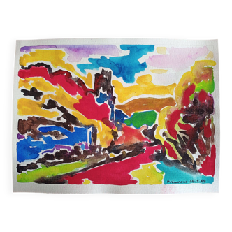 Gouache sur papier de 1989, Pierre Lacroux (1909- 1993)