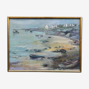 Peinture bord de mer Bretagne salon des artistes 1970