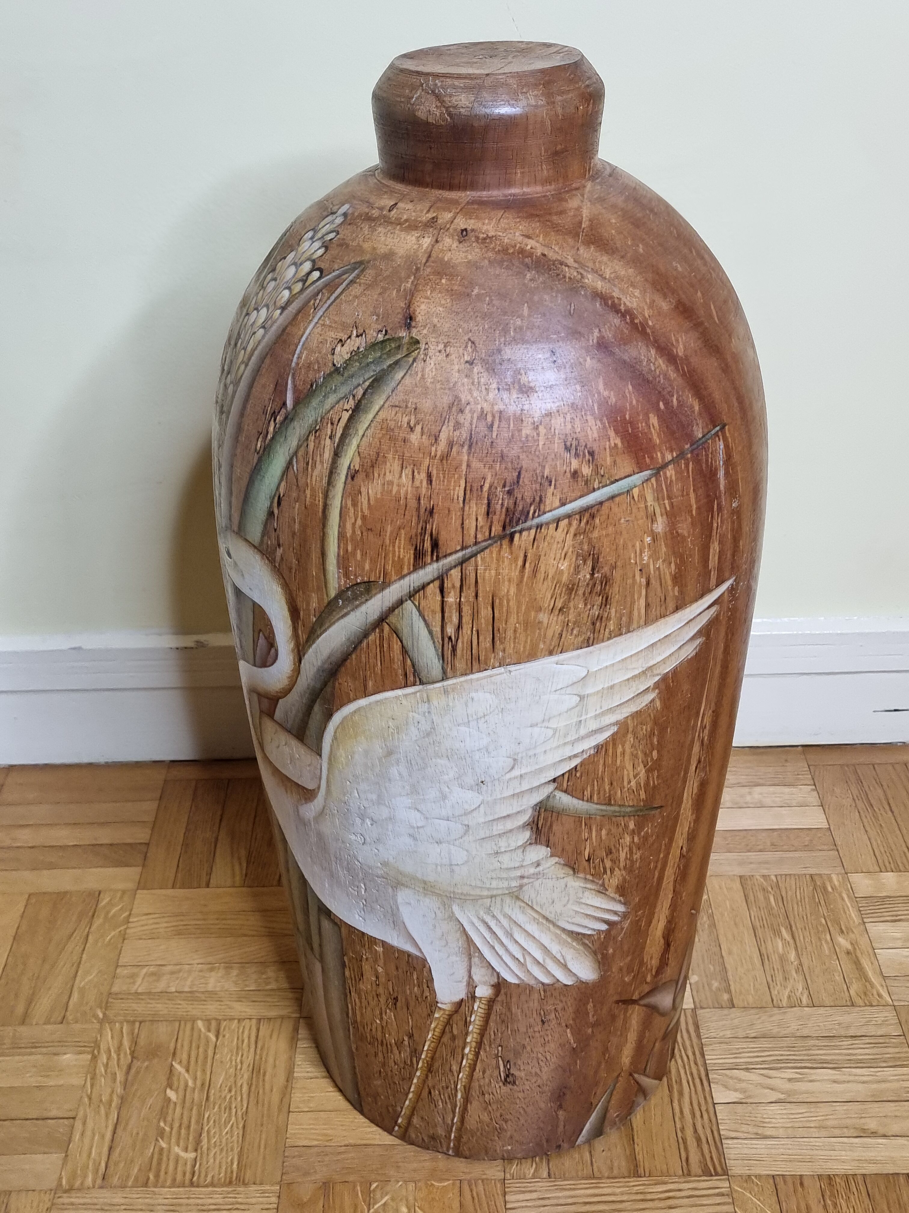 Decorative jar in painted solid wood, 57 cm