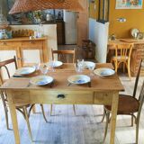 Farm table set 4/6 people and three bistro chairs