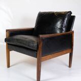 Armchair Made In Rosewood & Black Leather Cushions By Hans Olsen From 1960s