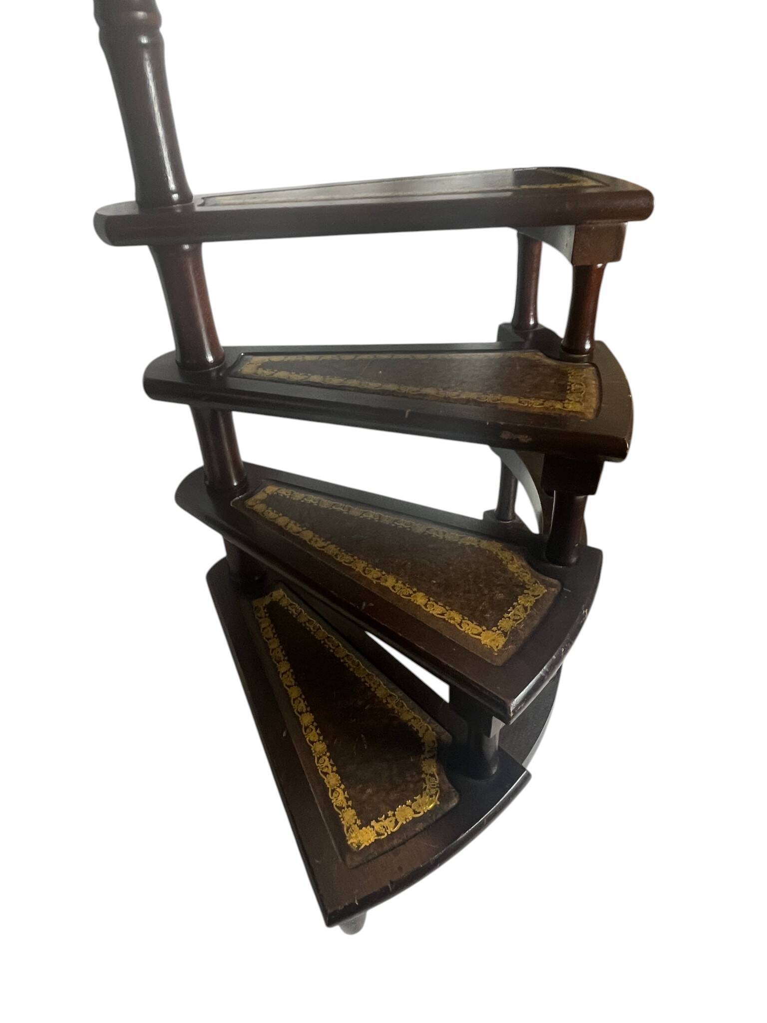 English library staircase wood and leather 20th century