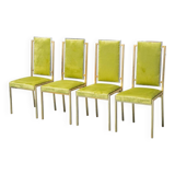 Set of 4 vintage metal and green velvet chairs, 1970s modernist